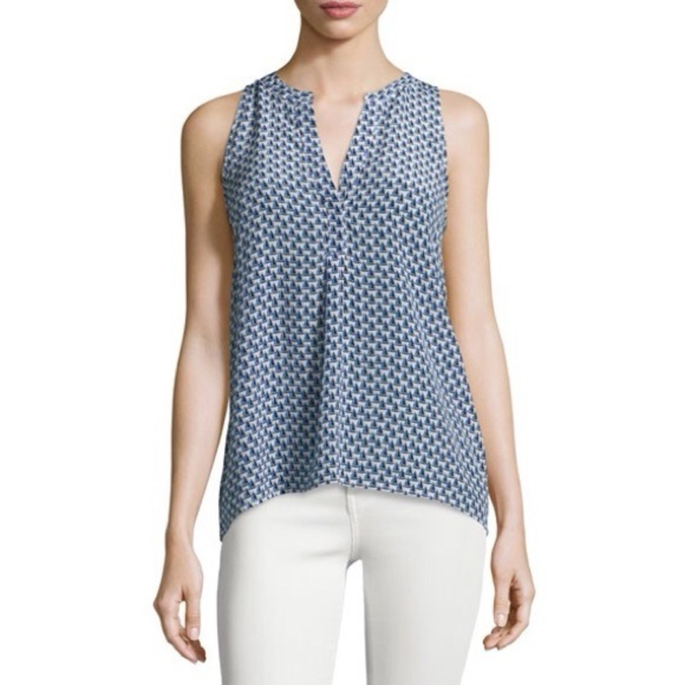 Greylin 100 silk Navy Geometric Sleeveless Blouse